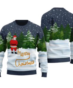 Merry Christmas Funny Santa Ugly Sweater Navy