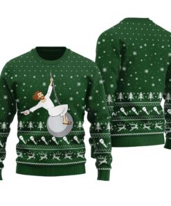 Merry Christmas Jesus Wrecking Ball Ugly Christmas Sweater Forest Green