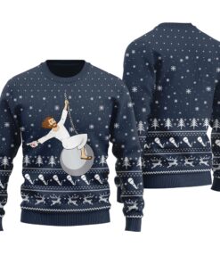 Merry Christmas Jesus Wrecking Ball Ugly Christmas Sweater Navy