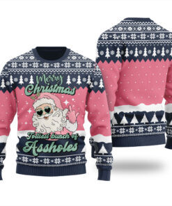 Merry Christmas Jolliest Bunch Of Assholes Ugly Sweater Navy