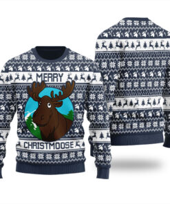Merry Christmas Moose Ugly Christmas Sweater Navy