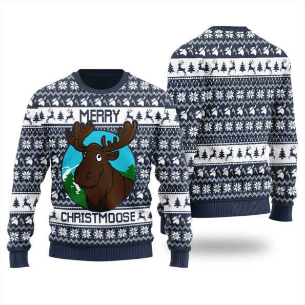 Merry Christmas Moose Ugly Christmas Sweater Navy