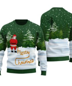 Merry Christmas Naughty Santa Ugly Sweater Forest Green