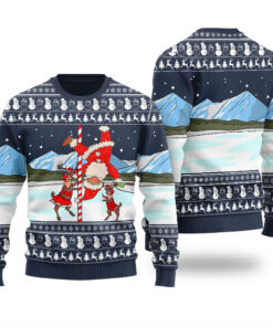 Merry Christmas Pole Dance Santa Claus Ugly Sweater Navy