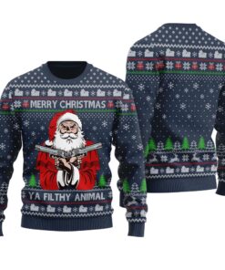 Merry Christmas Ya Filthy Animal Ugly Sweater Navy