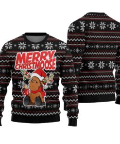 Merry Christmoose Ugly Christmas Sweater Black