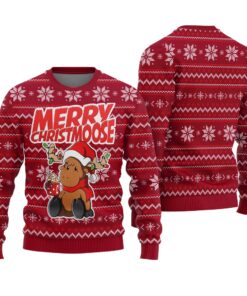 Merry Christmoose Ugly Christmas Sweater Cardinal Red