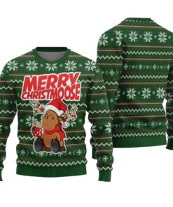 Merry Christmoose Ugly Christmas Sweater Forest Green