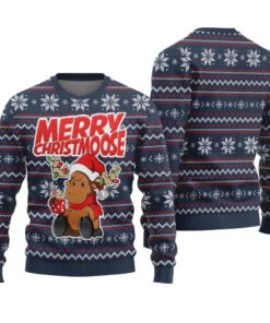 Merry Christmoose Ugly Christmas Sweater Navy