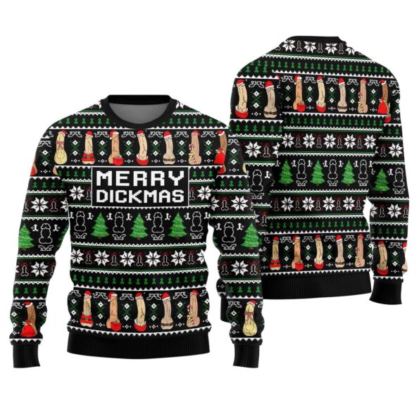 Merry Dickmas Christmas Sweater Black