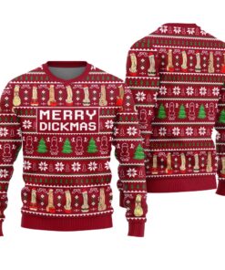 Merry Dickmas Christmas Sweater Cardinal Red