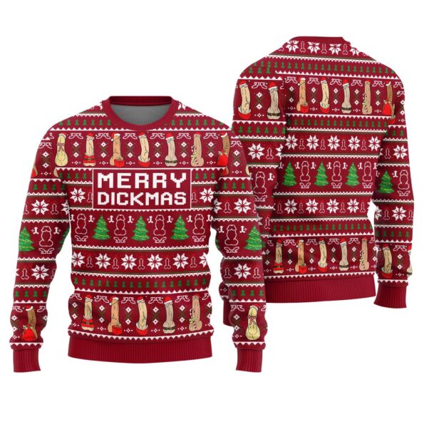 Merry Dickmas Christmas Sweater Cardinal Red