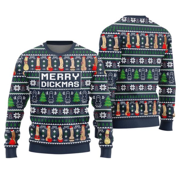 Merry Dickmas Ugly Christmas Sweater Navy