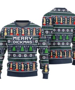 Merry Dickmas Ugly Christmas Sweater Navy