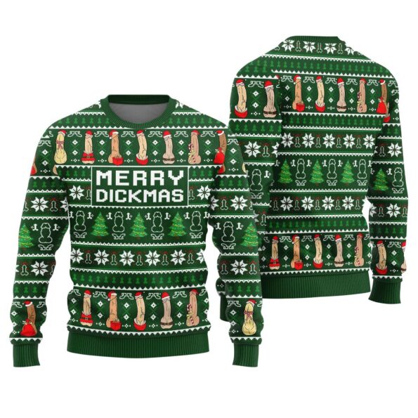 Merry Dickmas Ugly Sweater Forest Green