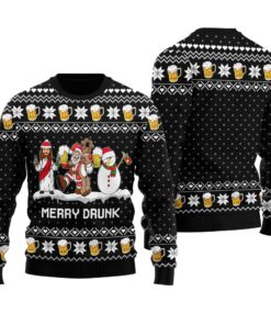 Merry Dunk Santa Jesus Friends Christmas Sweater Black