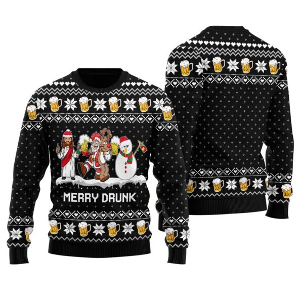 Merry Dunk Santa Jesus Friends Christmas Sweater Black