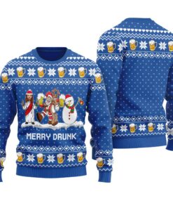 Merry Drunk Santa Jesus Friends Ugly Sweater Royal