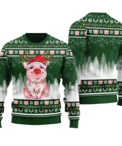 Merry Pigmas Pig Santa Christmas Sweater Forest Green