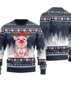 Merry Pigmas Pig Santa Ugly Christmas Sweater Navy