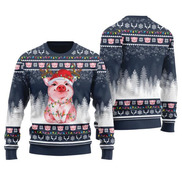 Merry Pigmas Pig Santa Ugly Christmas Sweater Navy