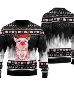Merry Pigmas Pig Santa Ugly Sweater Black