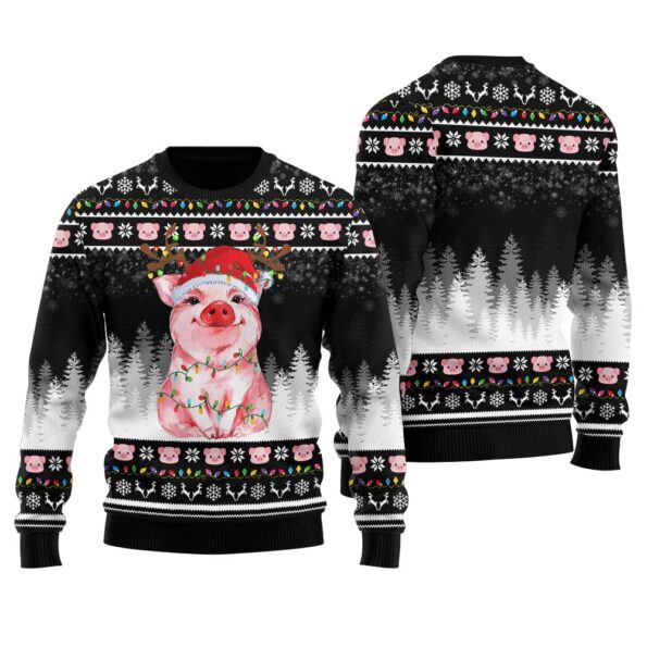 Merry Pigmas Pig Santa Ugly Sweater Black