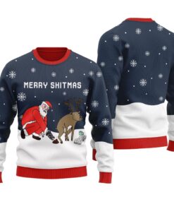 Merry Shitmas Naughty Ugly Christmas Sweater Navy