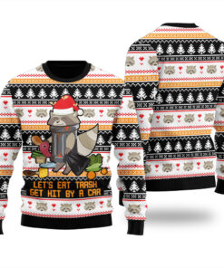 Merry Trashmas Raccoon Ugly Christmas Sweater Black