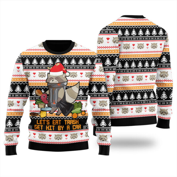 Merry Trashmas Raccoon Ugly Christmas Sweater Black