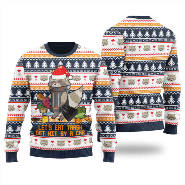Merry Trashmas Raccoon Ugly Sweater Navy