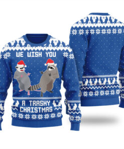 Merry Trashy Christmas Raccoon Opossum Ugly Sweater Royal