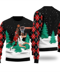 Michael Jordan Dunking Jesus Christmas Sweater Black