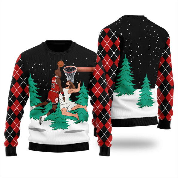 Michael Jordan Dunking Jesus Christmas Sweater Black