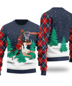 Michael Jordan Dunking Jesus Christmas Sweater Navy