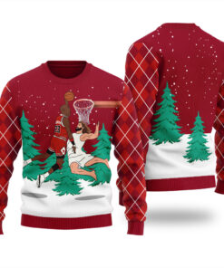 Michael Jordan Dunking Jesus Ugly Sweater Cardinal Red