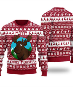 Moose Christmas Sweater Cardinal Red