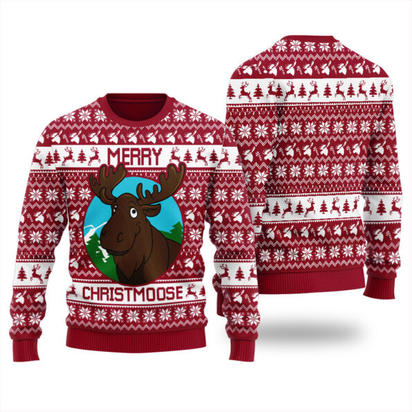 Moose Christmas Sweater Cardinal Red
