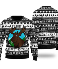 Moose Ugly Christmas Sweater Black