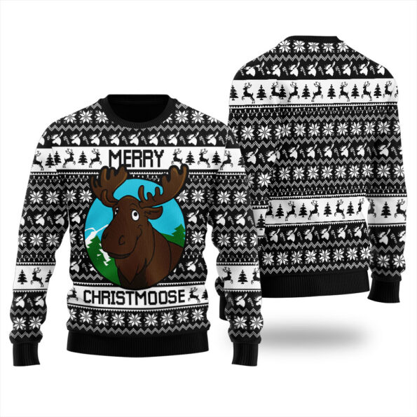 Moose Ugly Christmas Sweater Black