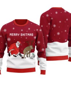 Naught Santa With Reindeer Ugly Christmas Sweater Cardinal Red