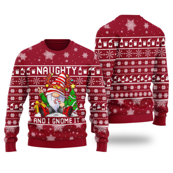 Naughty And I Gnome It Ugly Sweater Cardinal Red
