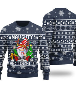 Naughty Gnome Ugly Christmas Sweater Navy