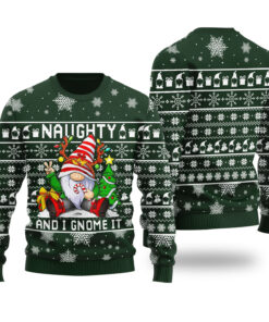 Naughty Gnome Ugly Sweater Forest Green