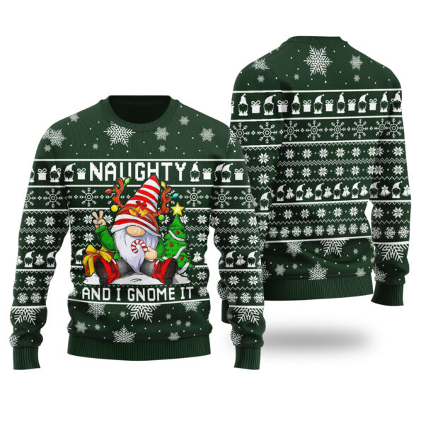 Naughty Gnome Ugly Sweater Forest Green