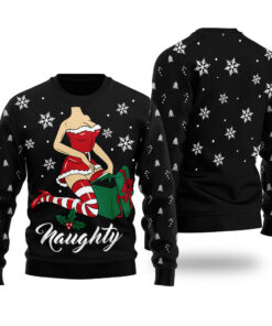 Naughty Santa Girl Christmas Sweater Black