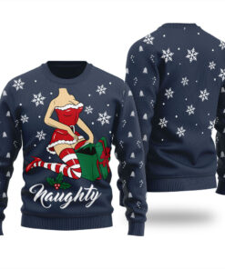 Naughty Santa Girl Ugly Christmas Sweater Navy