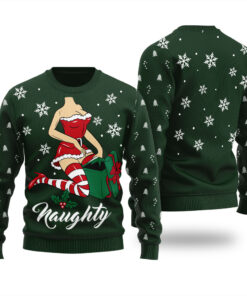 Naughty Santa Girl Ugly Sweater Forest Green