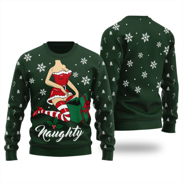 Naughty Santa Girl Ugly Sweater Forest Green