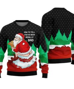 Naughty Santa Going Toilet Ugly Christmas Sweater Black
